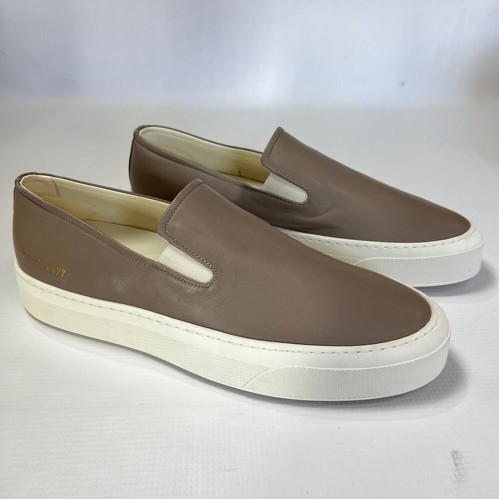 Common Projects Slip-On Leather Sneakers EU 42 US 9 Taupe Brown Italy Luxury